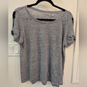Athleta Navy and White Striped Short Sleeve Tee